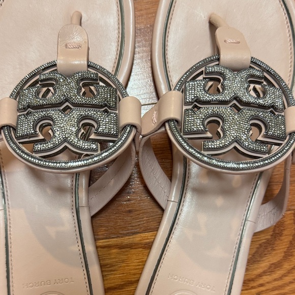 Tory Burch Miller Sandals in blush pink and silver logo Crystal jewels - Picture 2 of 7